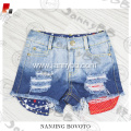 Pocket styling ripped finish girls denim shorts